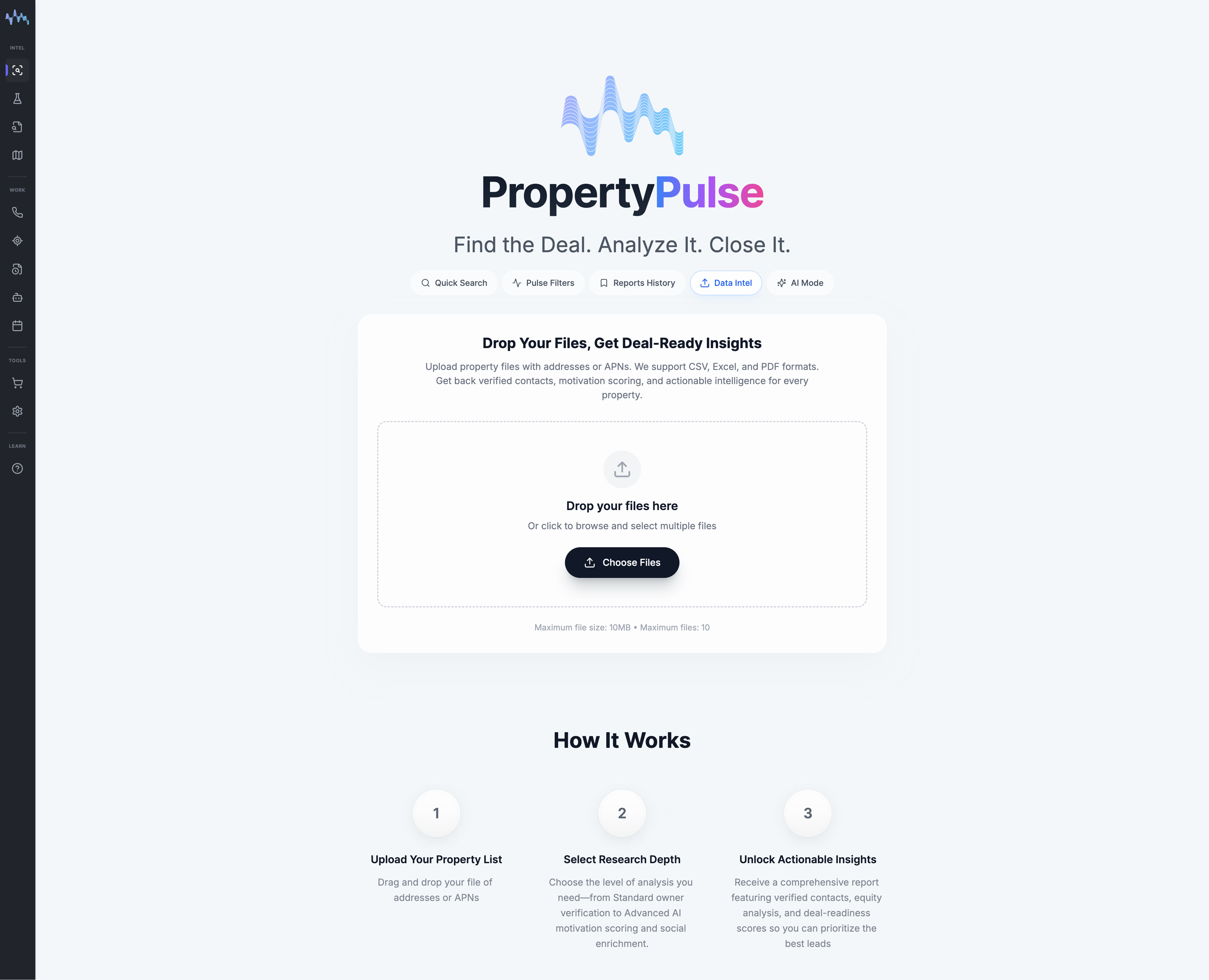 Data Intel - PropertyPulse interface